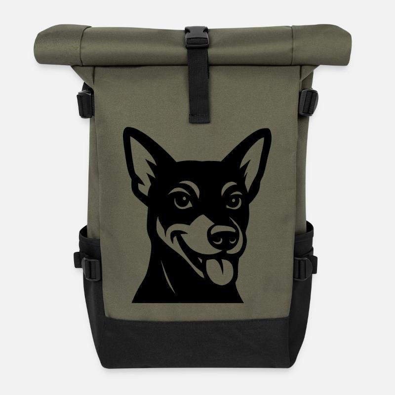 Cooler Hund in schwarzweiß - Rolltop Rucksack - Olive/Schwarz