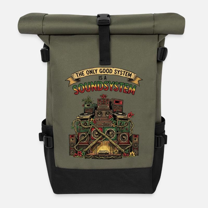 Sound System Collage Dub Reggae - Roll Top Backpack - olive/black