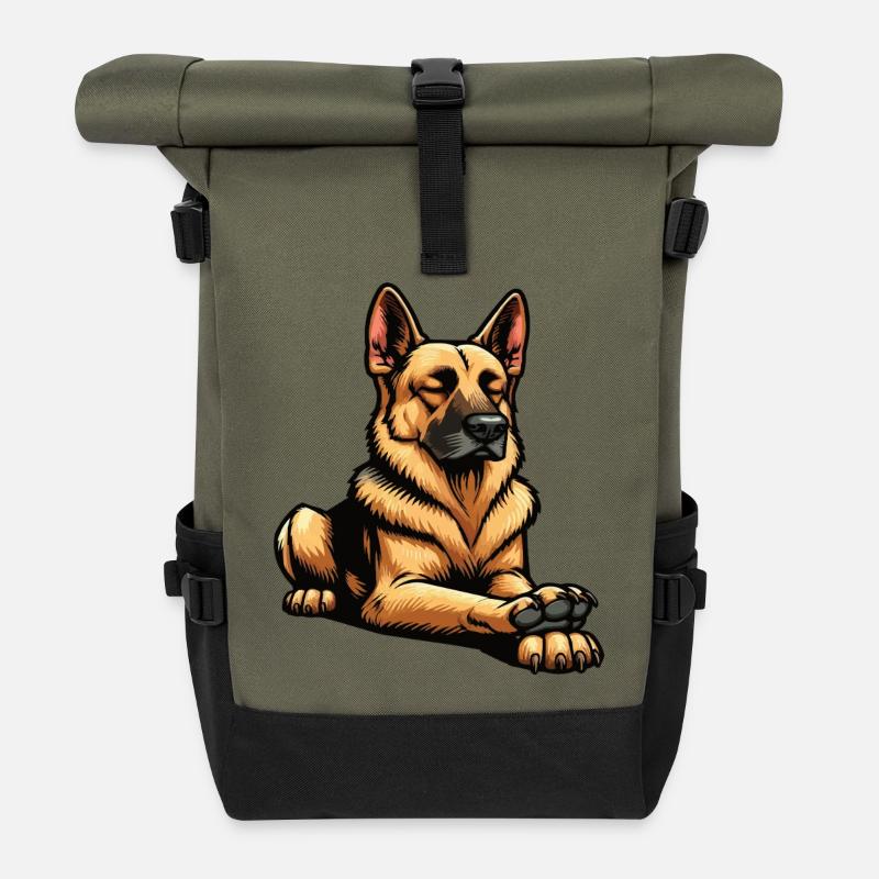 Deutscher Schäferhund Schäferhunde Schäferhunde - Rolltop Rucksack - Olive/Schwarz