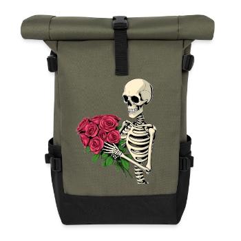 Squelette avec des roses - Sac à dos roll top - olive/noir - Devant