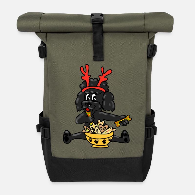 Weihnachten Pudel mit Geweih  - Rolltop Rucksack - Olive/Schwarz