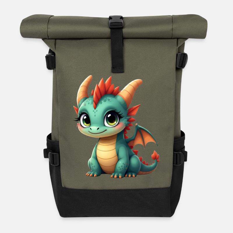 Niedlicher Babydrache - Rolltop Rucksack - Olive/Schwarz