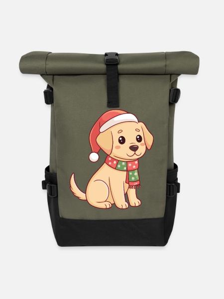 Welpen-Weihnachtsglanz - Rolltop Rucksack - Olive/Schwarz