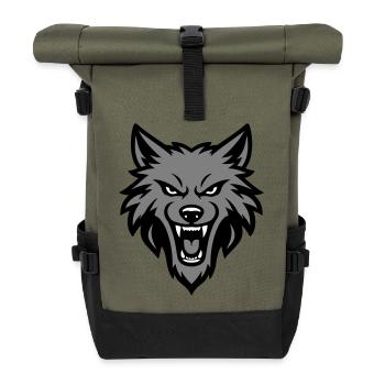 Wolf Kopf Logo - Rolltop Rucksack - Olive/Schwarz - Vorne