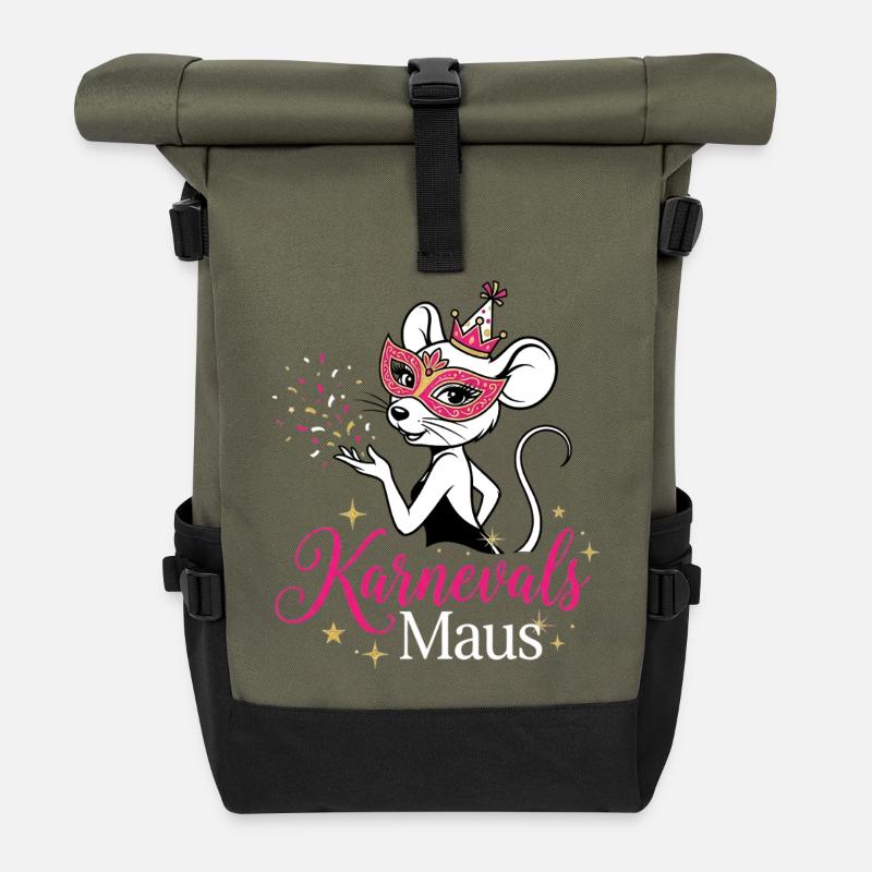 Karnevals Maus - Kölsche Mädche , Tierkostüm  - Rolltop Rucksack - Olive/Schwarz