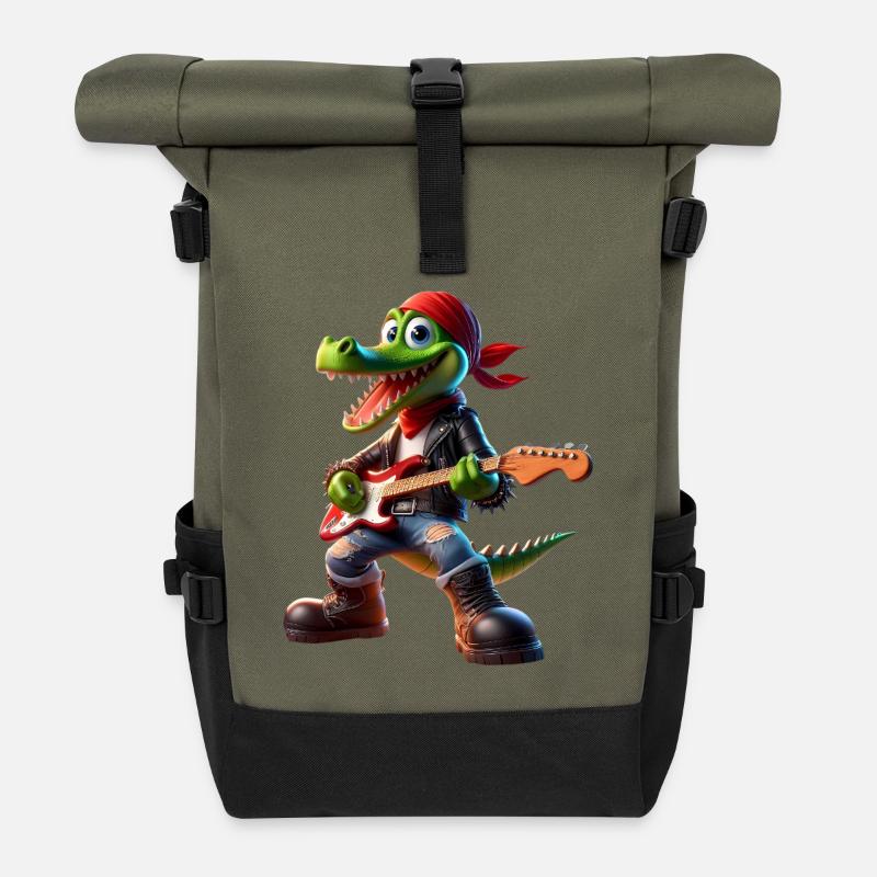 Crocodile rocker à la guitare - Sac à dos roll top - olive/noir