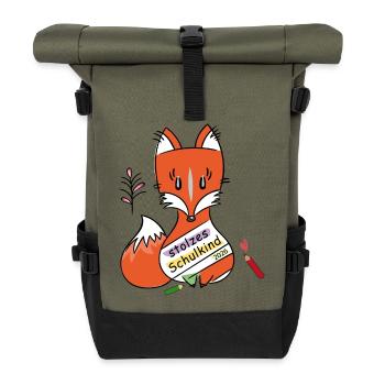 Stolzes Schulkind 2026 - Rolltop Rucksack - Olive/Schwarz - Vorne