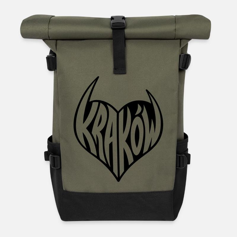 Krakow, Krakow Heart Graffiti - Roll Top Backpack - olive/black