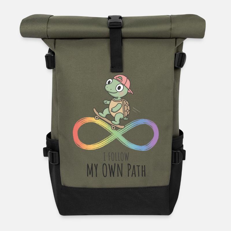 I Follow My Own Path Skating Turtle - Roll Top Backpack - olive/black