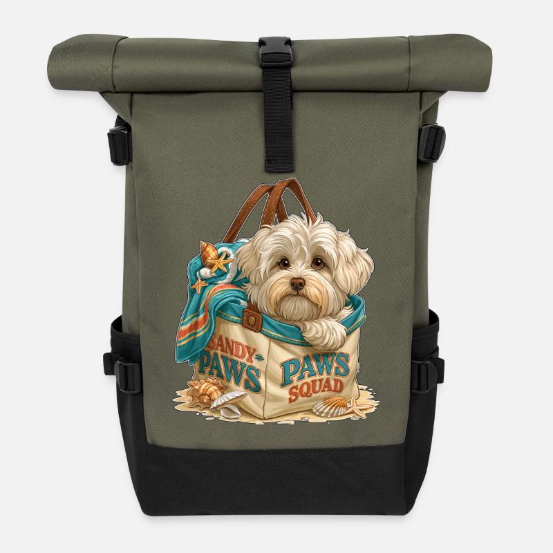Sandy Paws Squad Strandwelpe - Rolltop Rucksack - Olive/Schwarz