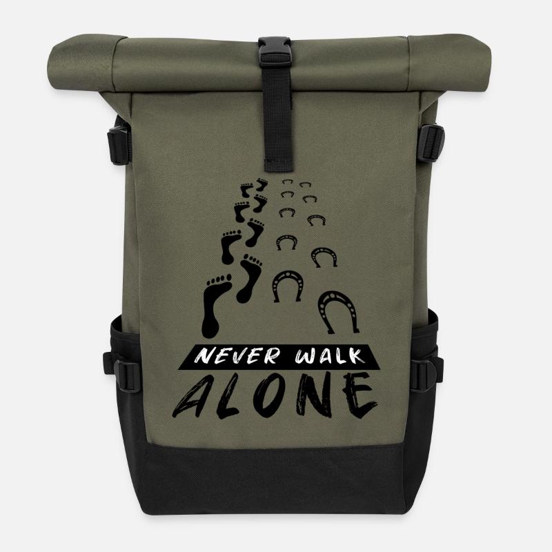 Never Walk Alone Pferd Hufeisen Reiterin Geschenk - Rolltop Rucksack - Olive/Schwarz