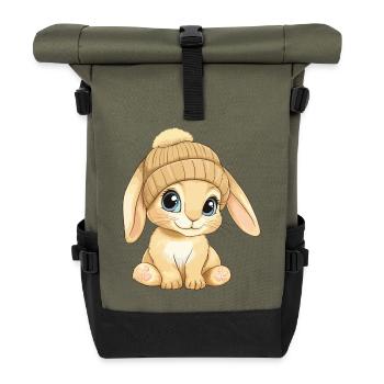 Hase Süß Niedlich Baby Kinder Tier Cartoon - Rolltop Rucksack - Olive/Schwarz - Vorne