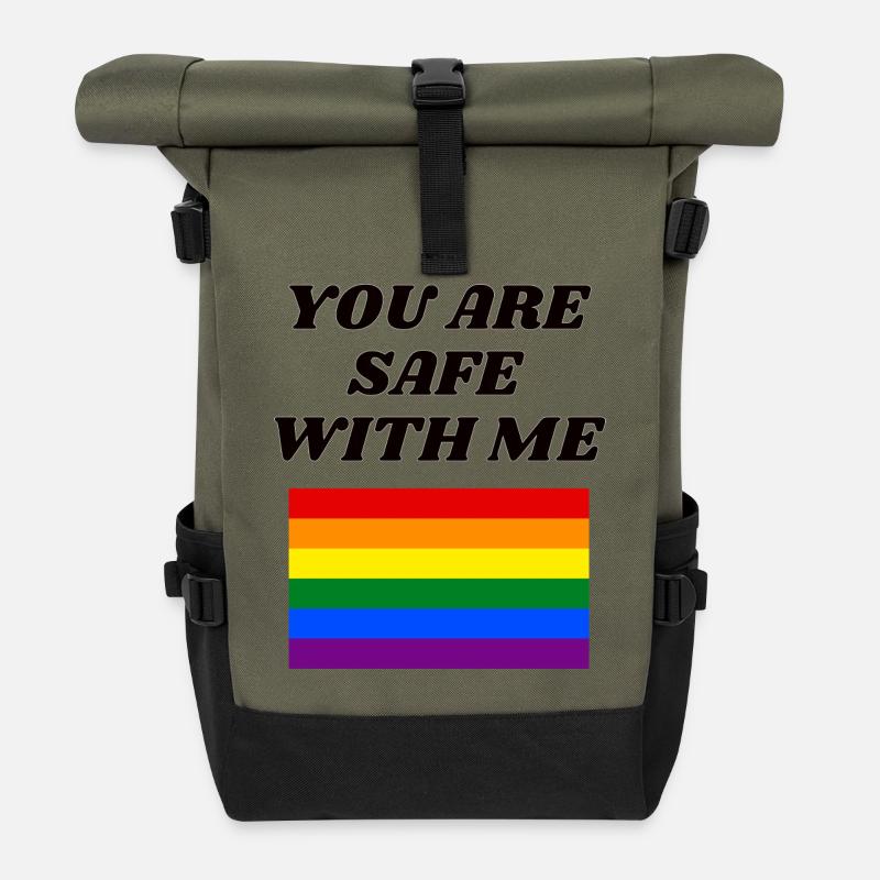 LGBTQ SAFE SPACE you are safe with me - Roll Top Backpack - olive/black