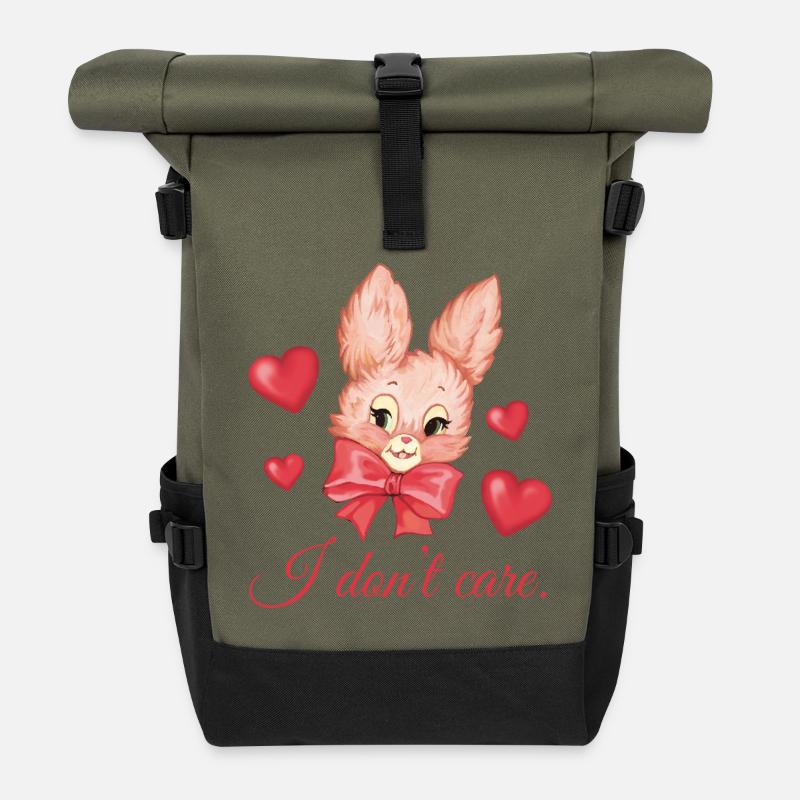 I Don’t Care Bunny - Rolltop Rucksack - Olive/Schwarz