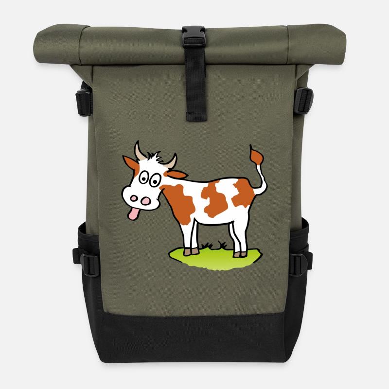 vache drôle - Sac à dos roll top - olive/noir