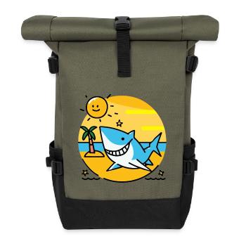 Shark on the beach bathes in the sun - Roll Top Backpack - olive/black - Front
