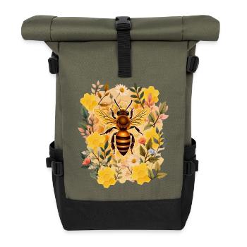 Imker, Imker, Bienen, Blumen & Wachs - Rolltop Rucksack - Olive/Schwarz - Vorne