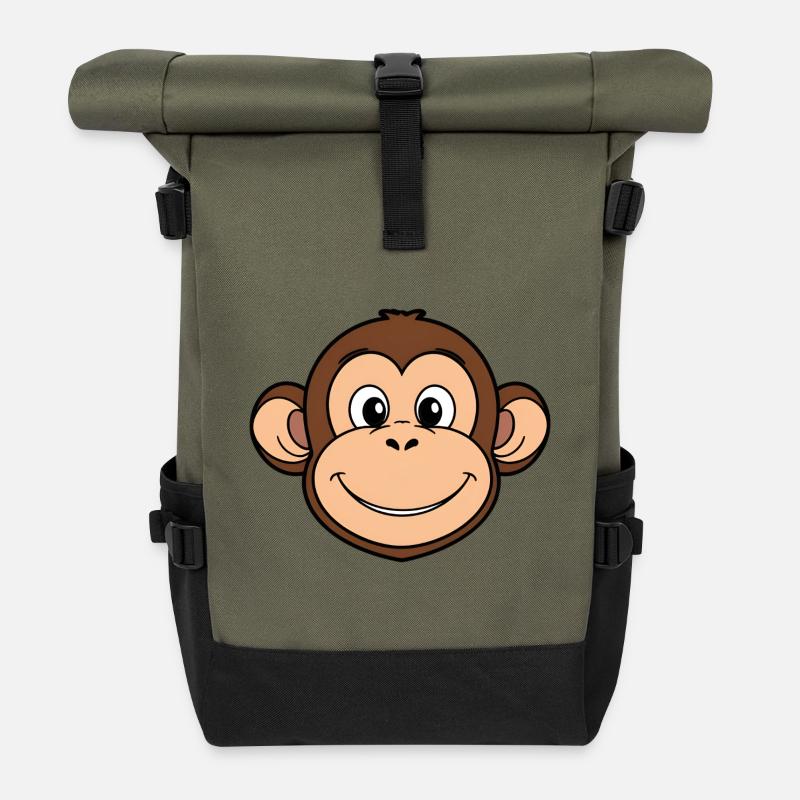 Smiling Monkey Cartoon - Roll Top Backpack - olive/black