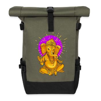 Yoga namaste Buddha Elefant ganesha gold Sonne om - Rolltop Rucksack - Olive/Schwarz - Vorne