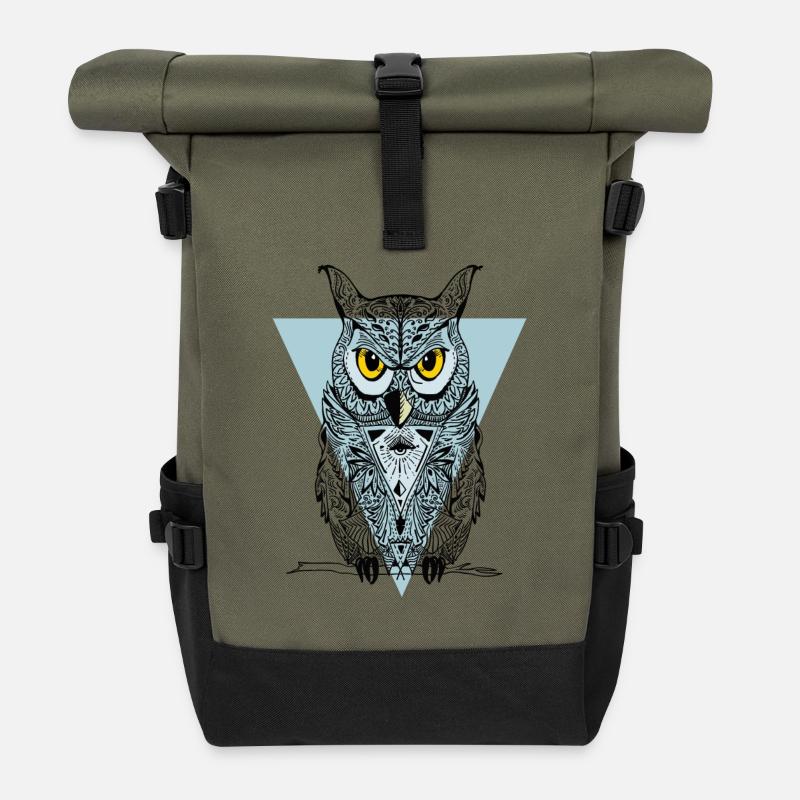 eule Dreieck illuminati Vogel Augen gothic fantasy - Rolltop Rucksack - Olive/Schwarz