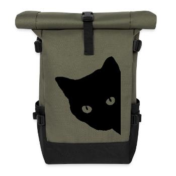 Katzen Silhouette Katzenaugen Starren Geschenk - Rolltop Rucksack - Olive/Schwarz - Vorne