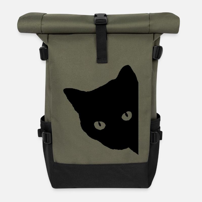 Cat silhouette - Roll Top Backpack - olive/black