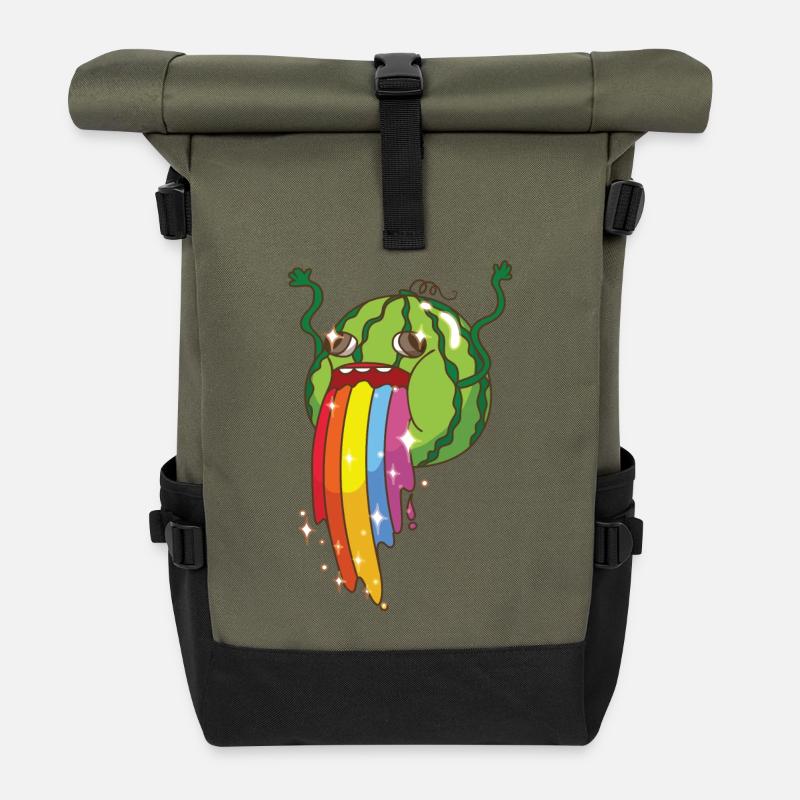 Regenbogen kotzende Wassermelone - Rolltop Rucksack - Olive/Schwarz