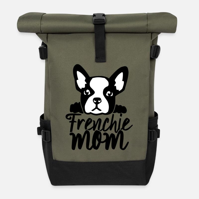 frenchie mom french bulldog - Roll Top Backpack - olive/black