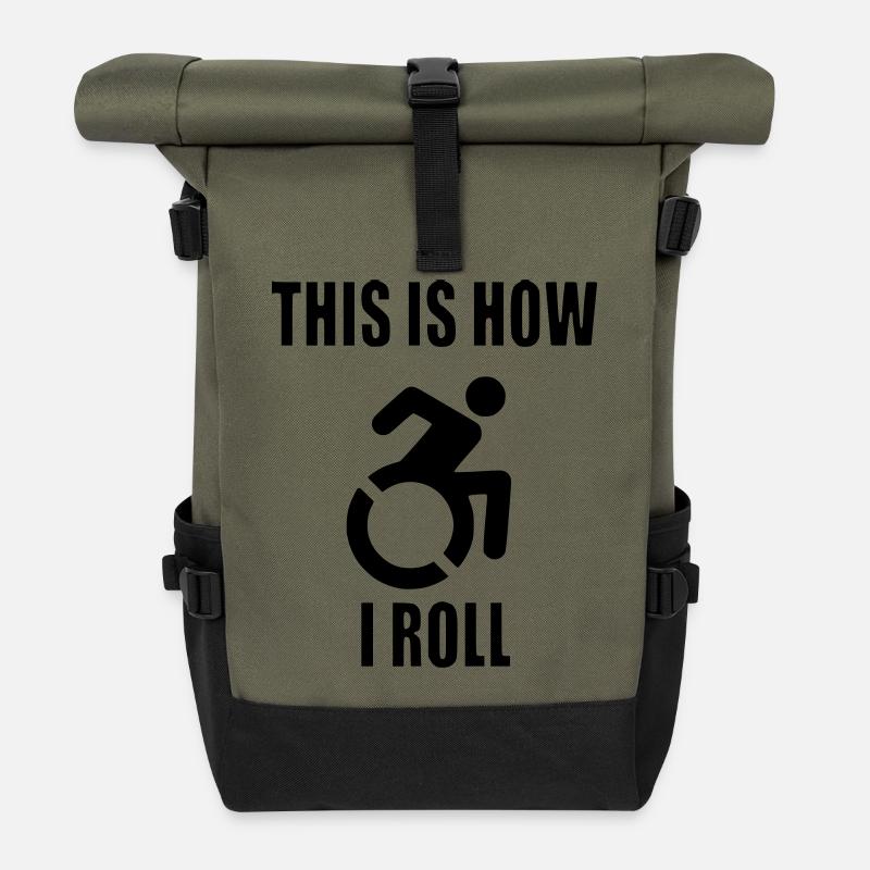 So rolle ich meinen Rollstuhl # - Rolltop Rucksack - Olive/Schwarz