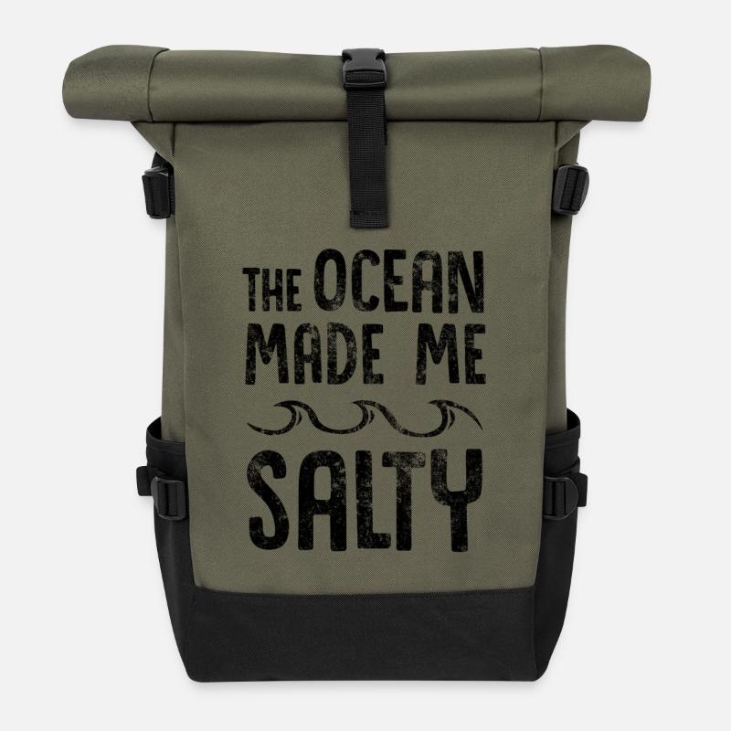 The Ocean Made Me Salty Hipster Surfer - Roll Top Backpack - olive/black