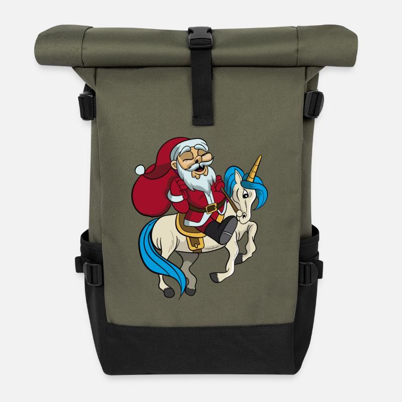 Santa Reitet auf Einhorn Weihnachten Geschenk - Rolltop Rucksack - Olive/Schwarz