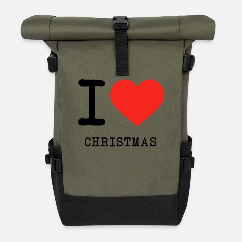 J'adore Noël - Sac à dos roll top - olive/noir