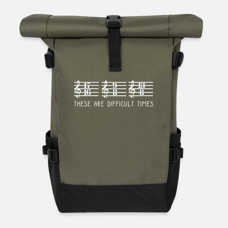 These are Difficult Times Funny Parody - Rolltop Rucksack - Olive/Schwarz