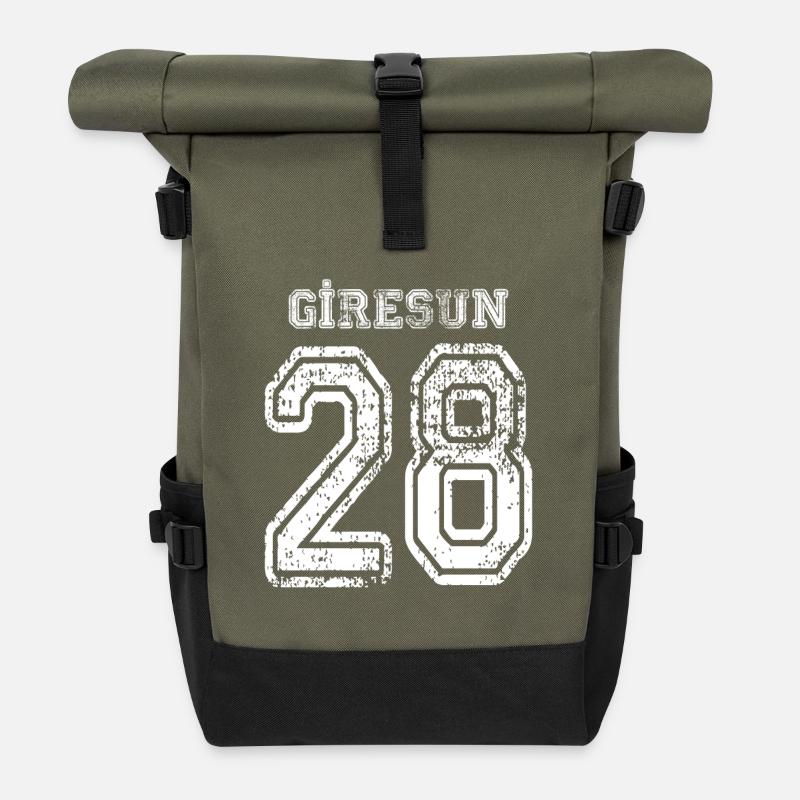 28 Giresun Türkisches Nummernschild als Geschenk - Rolltop Rucksack - Olive/Schwarz
