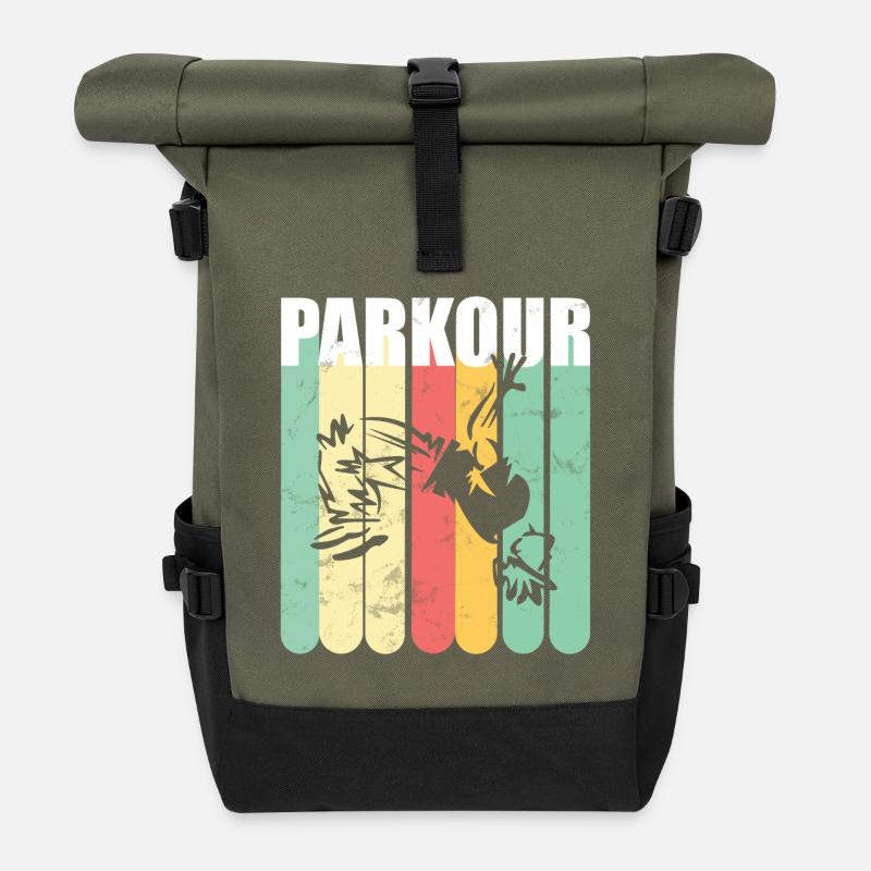 Parkour Retro - Rolltop Rucksack - Olive/Schwarz