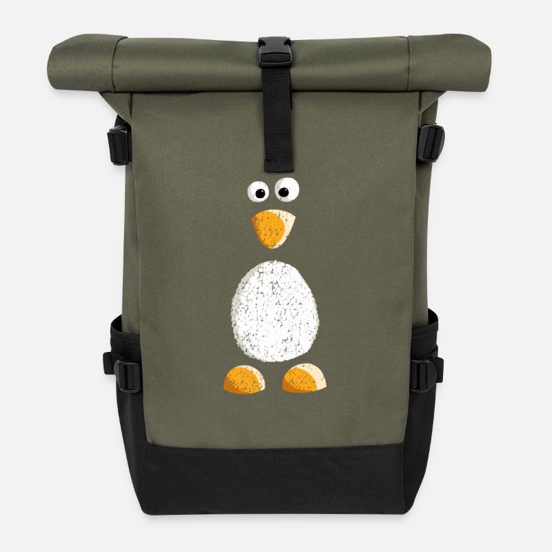 Cute little penguin with vintage look - Roll Top Backpack - olive/black