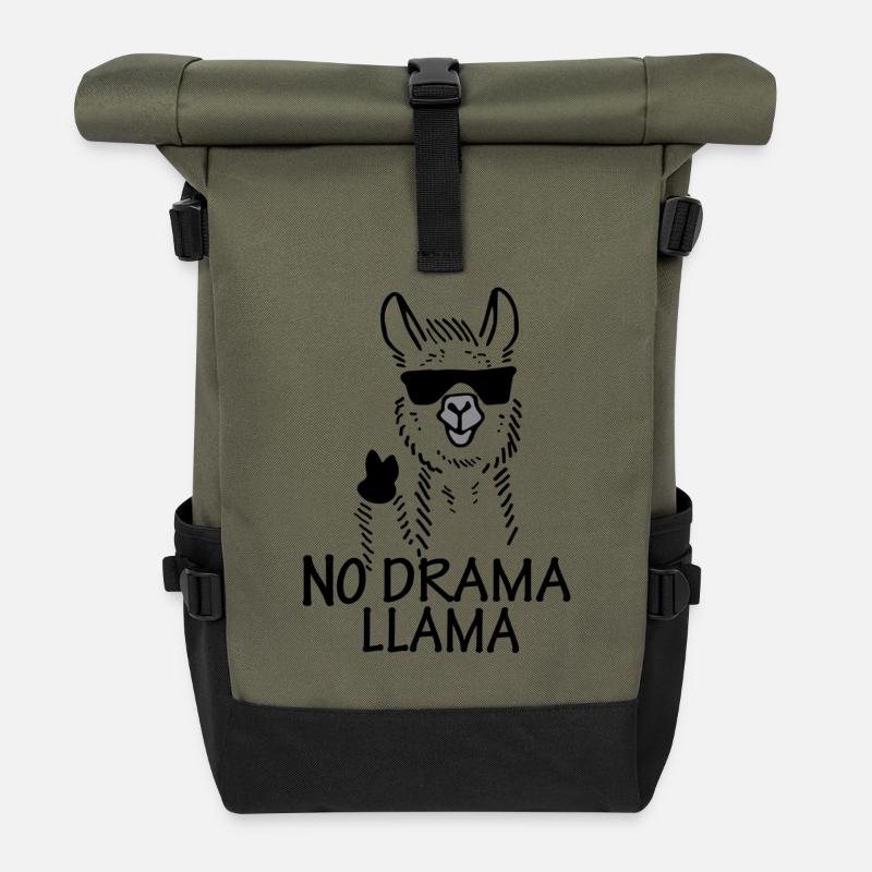 NO DRAMA LAMA - Rolltop Rucksack - Olive/Schwarz