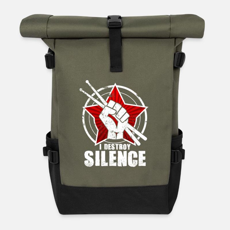 Drummer batteur batterie cadeau - Sac à dos roll top - olive/noir