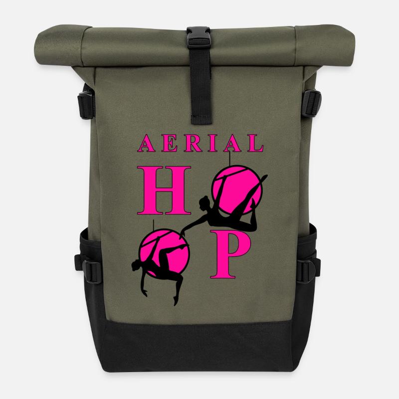 Aerial Hoop Neon Pink Schwarz - Rolltop Rucksack - Olive/Schwarz
