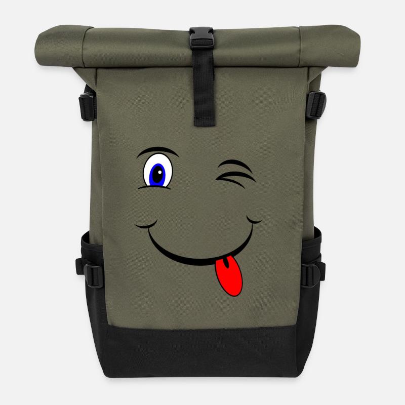 Süsser Smiley Kinder Eltern Baby Geschenk - Rolltop Rucksack - Olive/Schwarz
