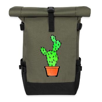 Watercolor Cactus - Rolltop Rucksack - Olive/Schwarz - Vorne