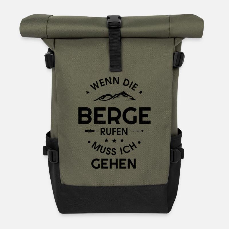 Wenn die Berge rufen, Bergsteiger, Geschenk - Rolltop Rucksack - Olive/Schwarz