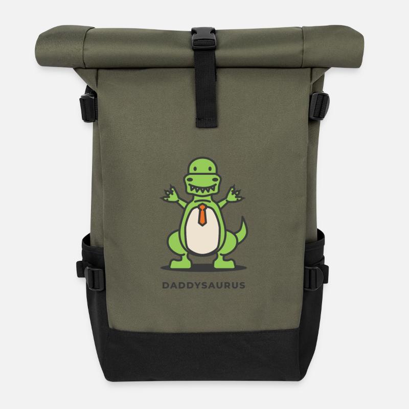 Vater & Sohn - Daddysaurus Rex - Geschenk - Rolltop Rucksack - Olive/Schwarz