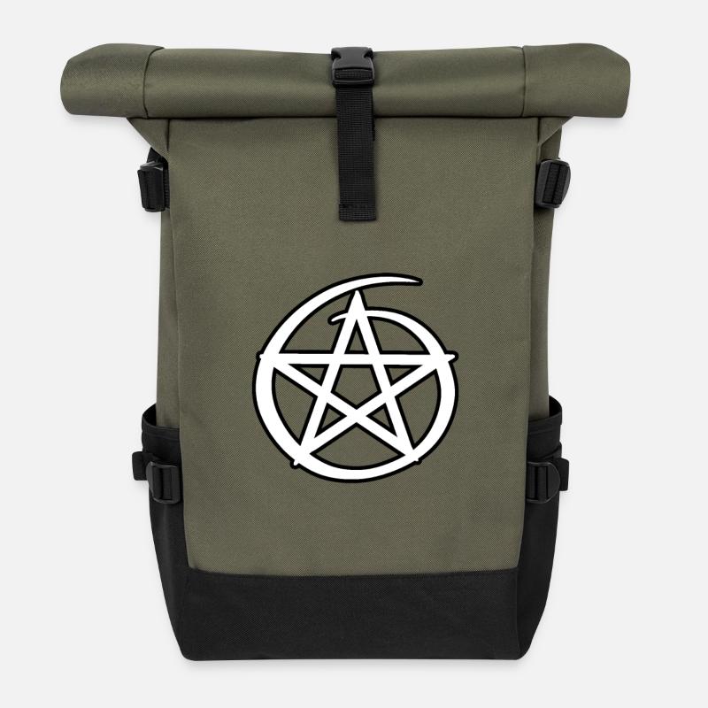 Pentagram, occult symbolism goth punk - Roll Top Backpack - olive/black