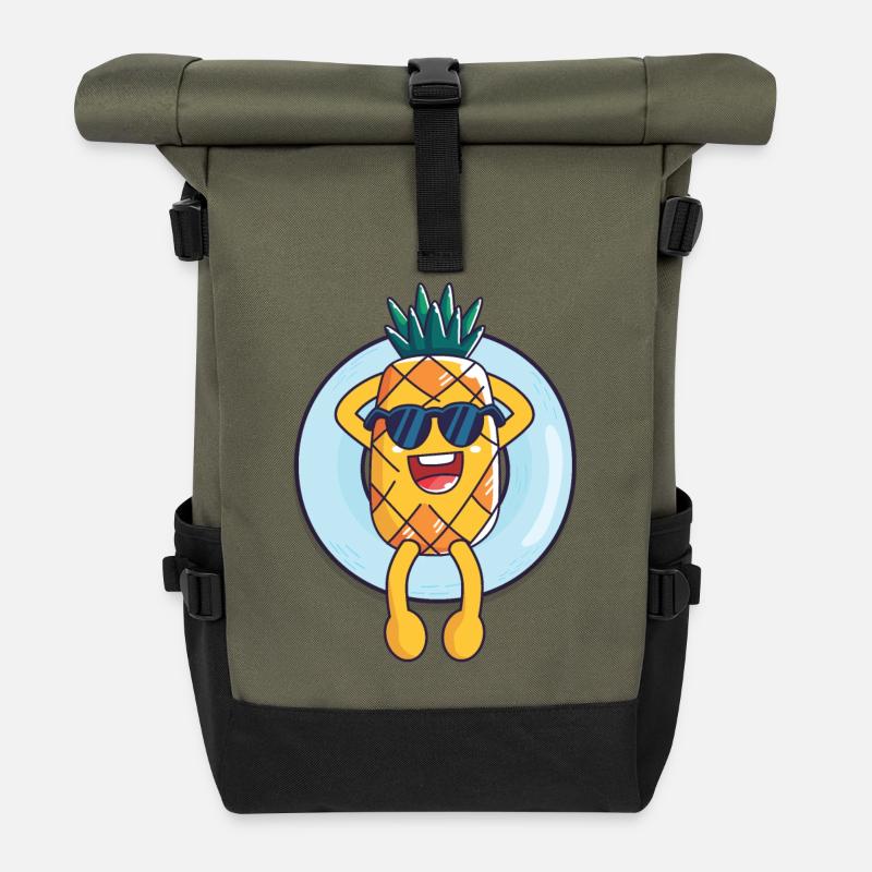 Coole Schwimmende Ananas - Rolltop Rucksack - Olive/Schwarz