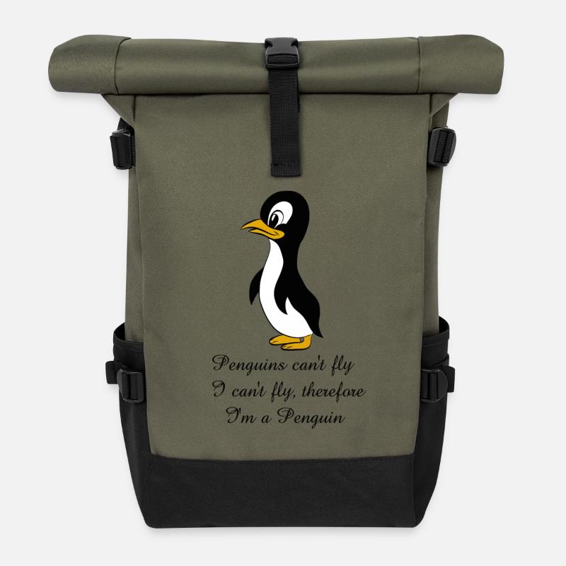 Pinguin Sprüche - Rolltop Rucksack - Olive/Schwarz