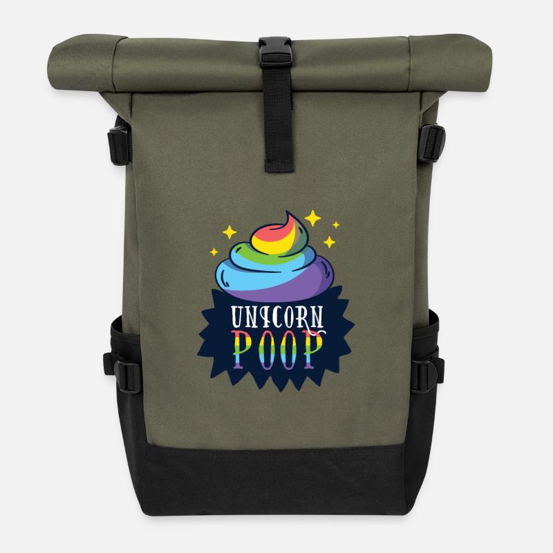 Einhorn Häufchen - Unicorn Poop - Rolltop Rucksack - Olive/Schwarz