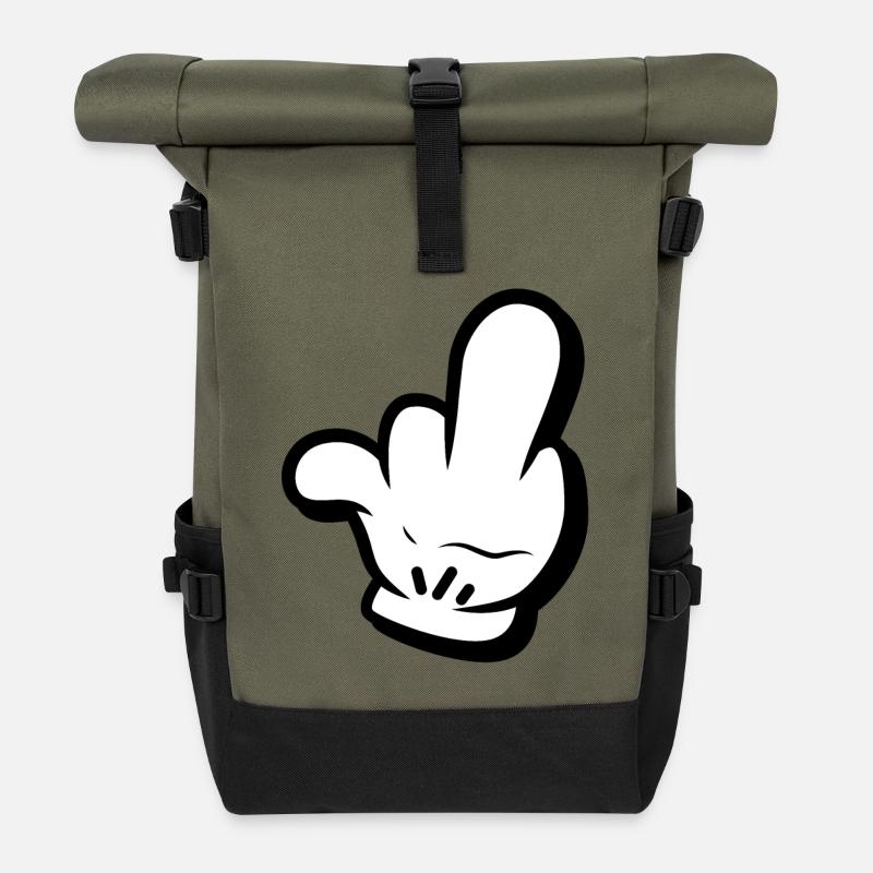 Mittelfinger Comic Style - Rolltop Rucksack - Olive/Schwarz
