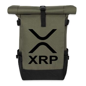 XRP Logo Krypto Bitcoin Ripple Spruch Geschenk - Rolltop Rucksack - Olive/Schwarz - Vorne