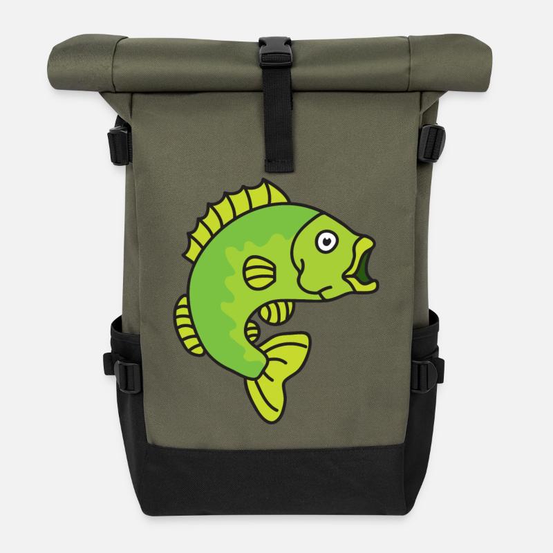 Barsch Fische - Rolltop Rucksack - Olive/Schwarz